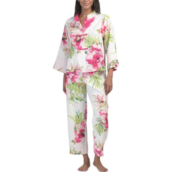 NATORI 2pc Sonomi Mandarin Pajama Set - White Multi - Picture 1 of 2